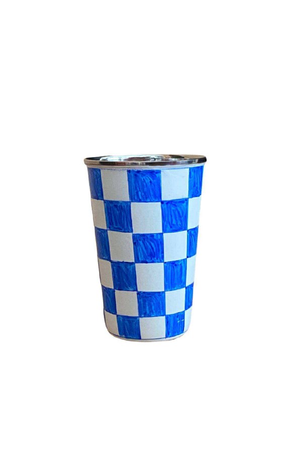 Enamel cup blue checkered