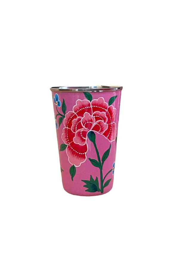 Enamel cup pink flower