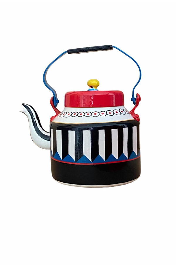 Enamel teapot hand painting black and white