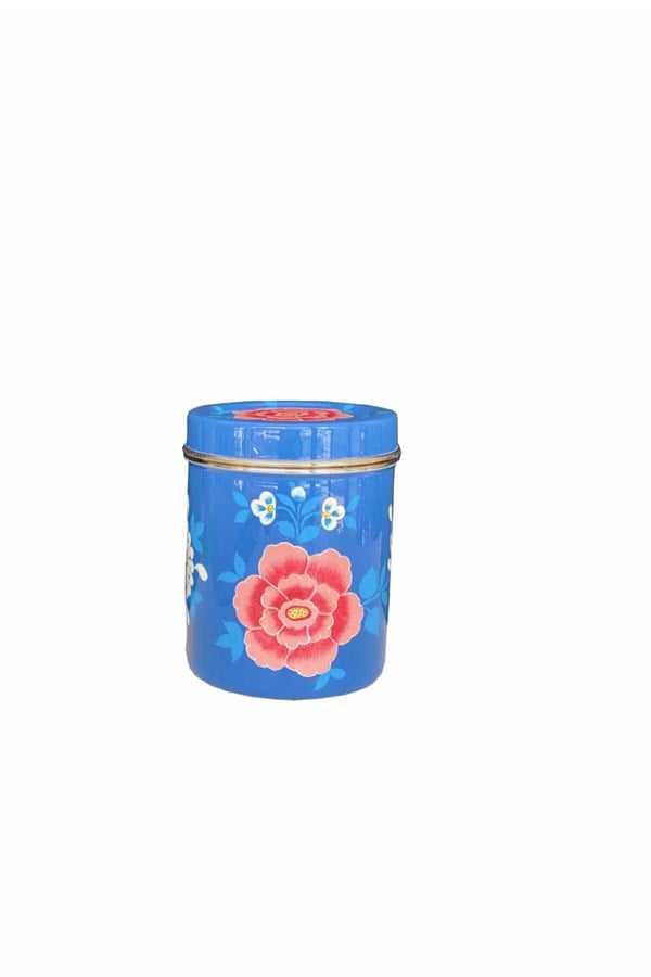 Enamel coffee box navy blue flower 12 cm