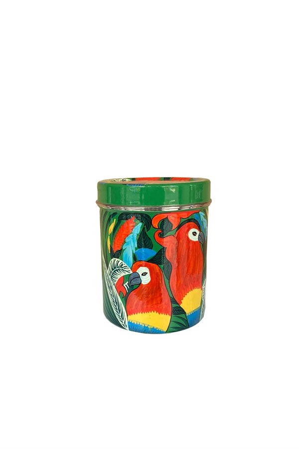 Enamel coffee box green parrot