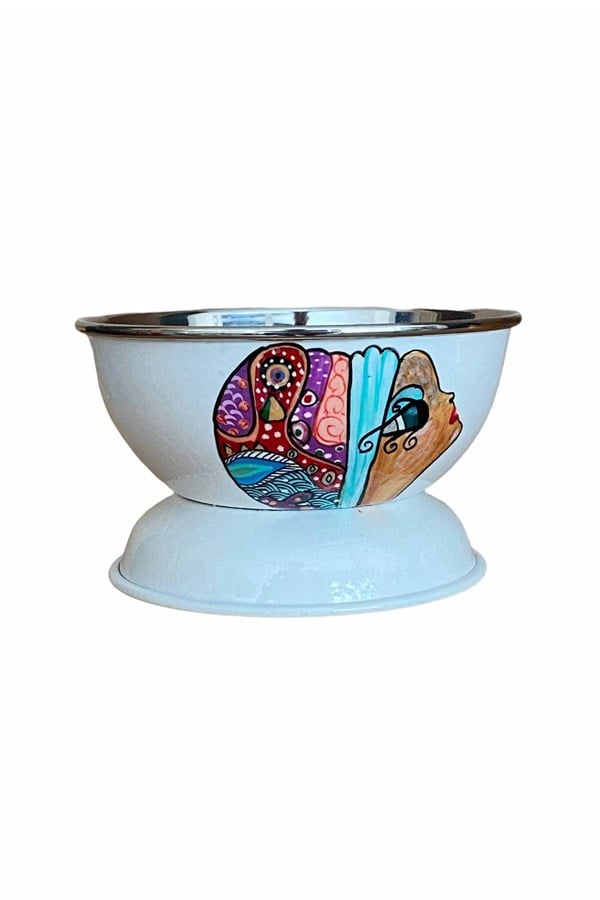 Enamel bowl 13 cm white woman