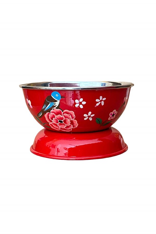 Enamel bowl 13 cm red bird