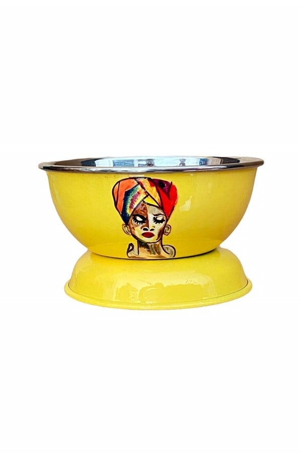 Enamel bowl 13 cm yellow woman