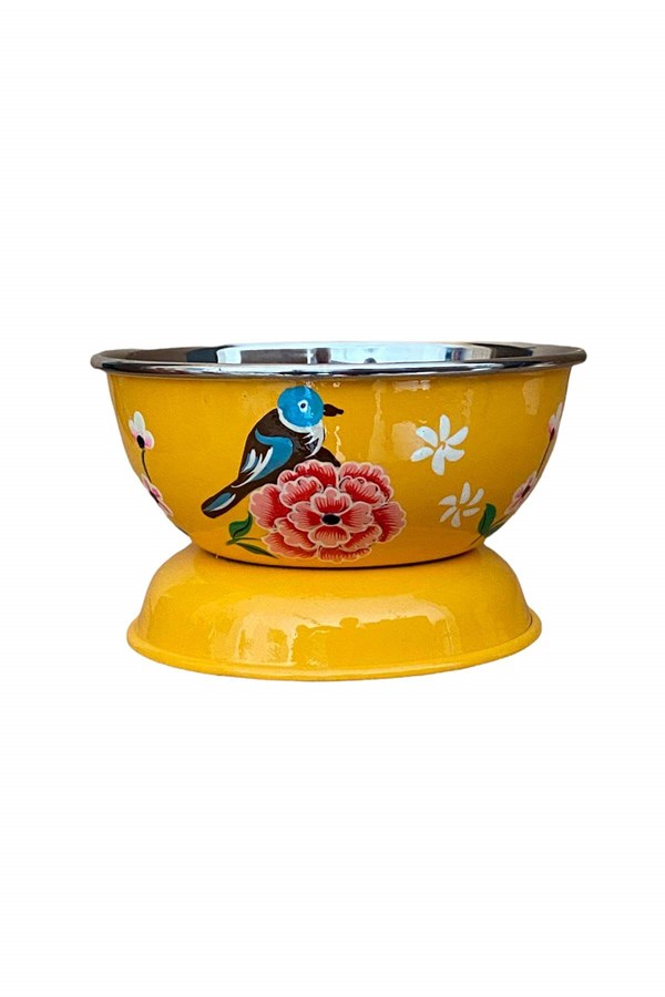 Enamel bowl 13 cm yellow bird
