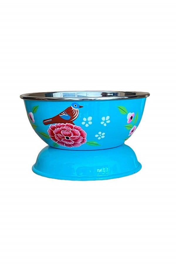 Enamel bowl 13 cm turquoise bird