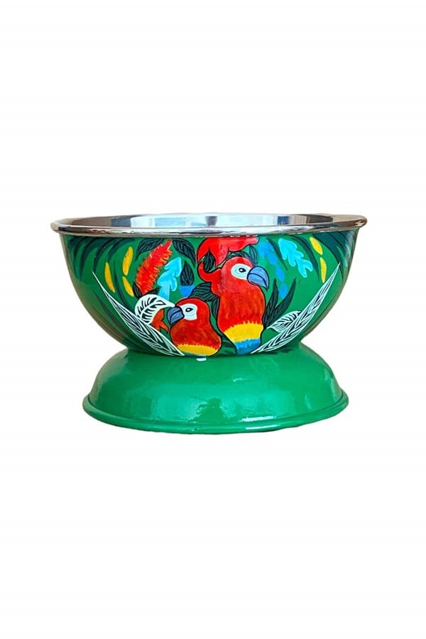 Enamel bowl 13 cm green parrot