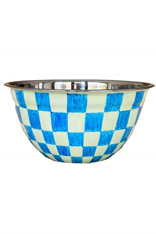 Enamel bowl 24 cm blue checkered