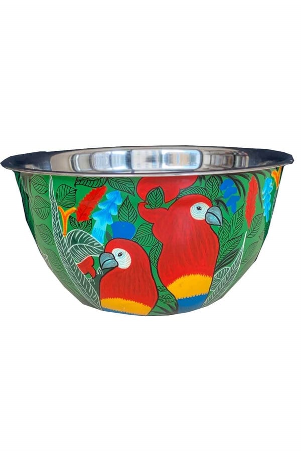 Enamel bowl 24 cm green parrot