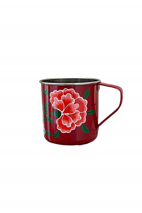 Enamel cup red flower