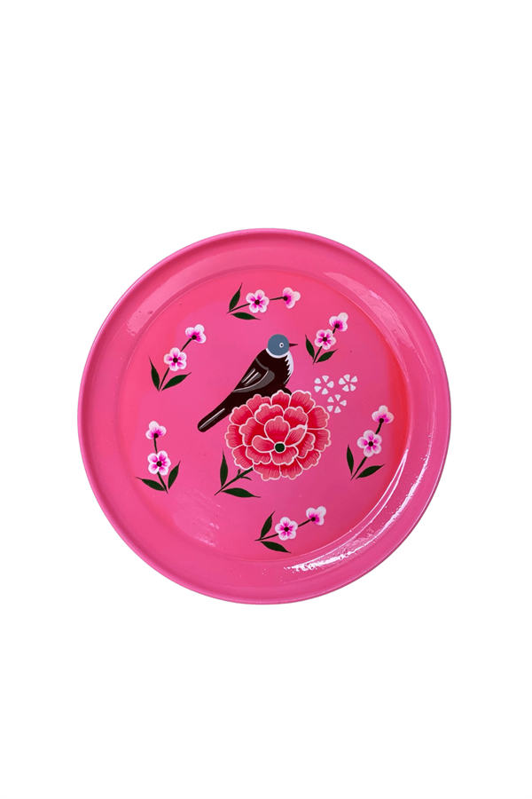 Enamel tray 26 cm pink bird