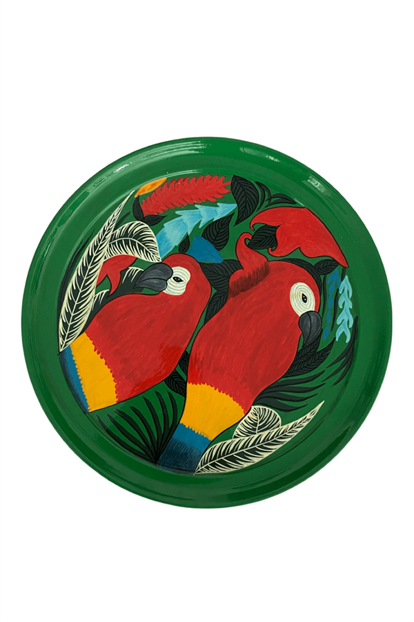 Enamel tray green parrot