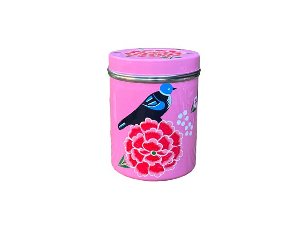 Enamel medium coffee box pink bird