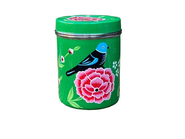 Enamel big coffee box green bird
