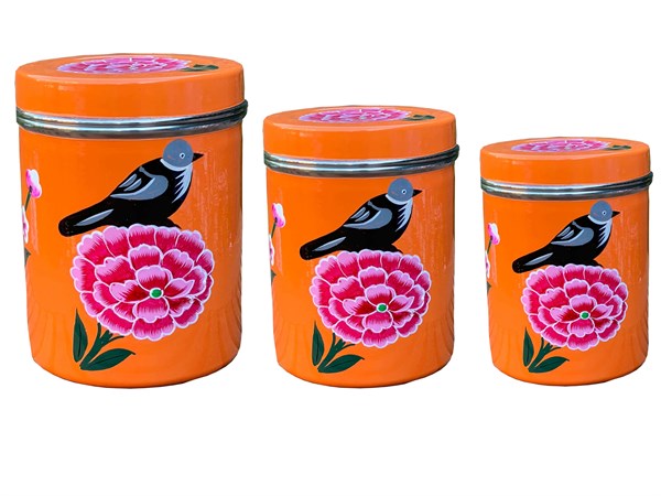 Enamel triple set coffee box orange bird