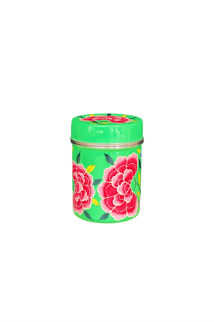 Emaye  Kahve Kutusu  Yeşil Çiçek 15 cm
